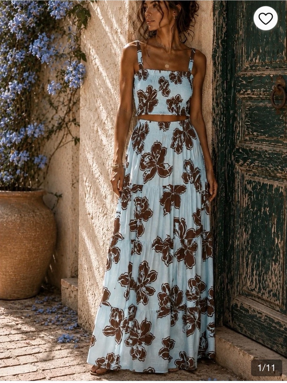 Paper Heart Blue and Brown Floral Two piece Set